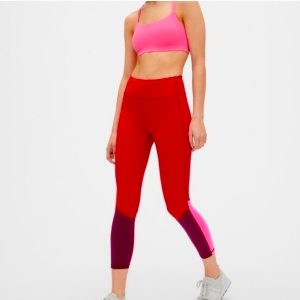 GAP Fit Blackout Technology Red/Pink Color Block 7/8 Leggings Athletic Pants
